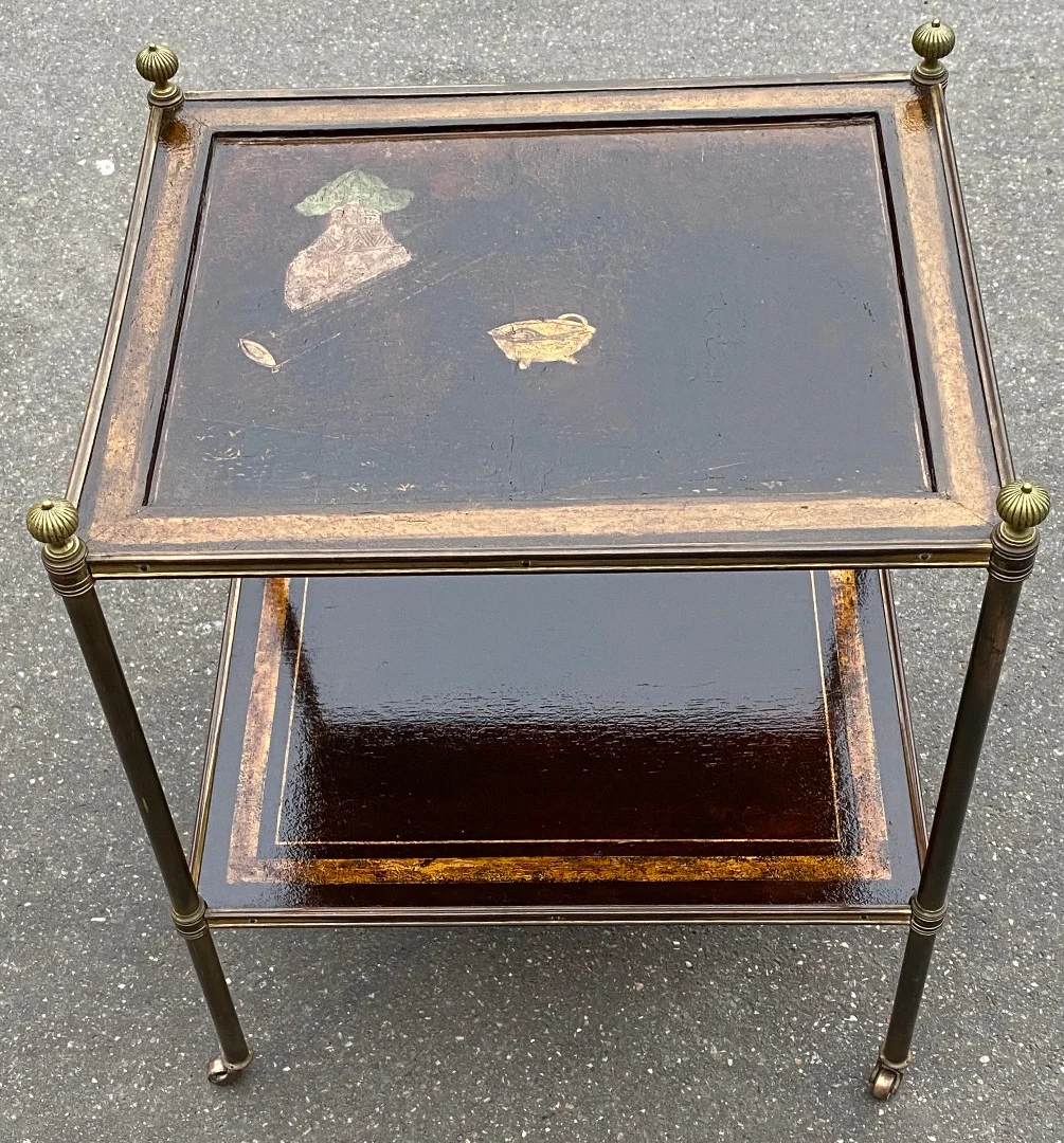 1950′ Table Maison Jansen En Bronze Patiné Avec Plateaux Laque de Chine Coromandel