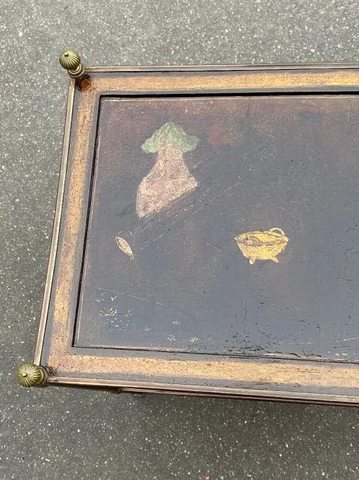 1950′ Maison Jansen Table In Patinated Bronze With Coromandel Chinese Lacquer Trays