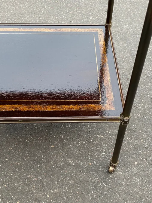 1950′ Maison Jansen Table In Patinated Bronze With Coromandel Chinese Lacquer Trays