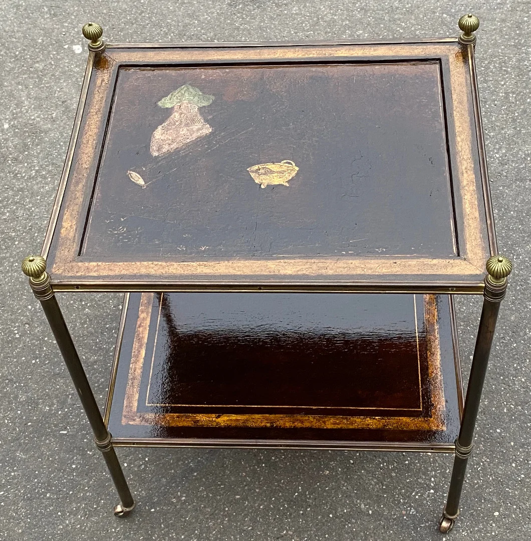 1950′ Table Maison Jansen En Bronze Patiné Avec Plateaux Laque de Chine Coromandel