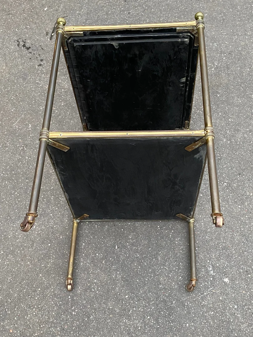 1950′ Table Maison Jansen En Bronze Patiné Avec Plateaux Laque de Chine Coromandel