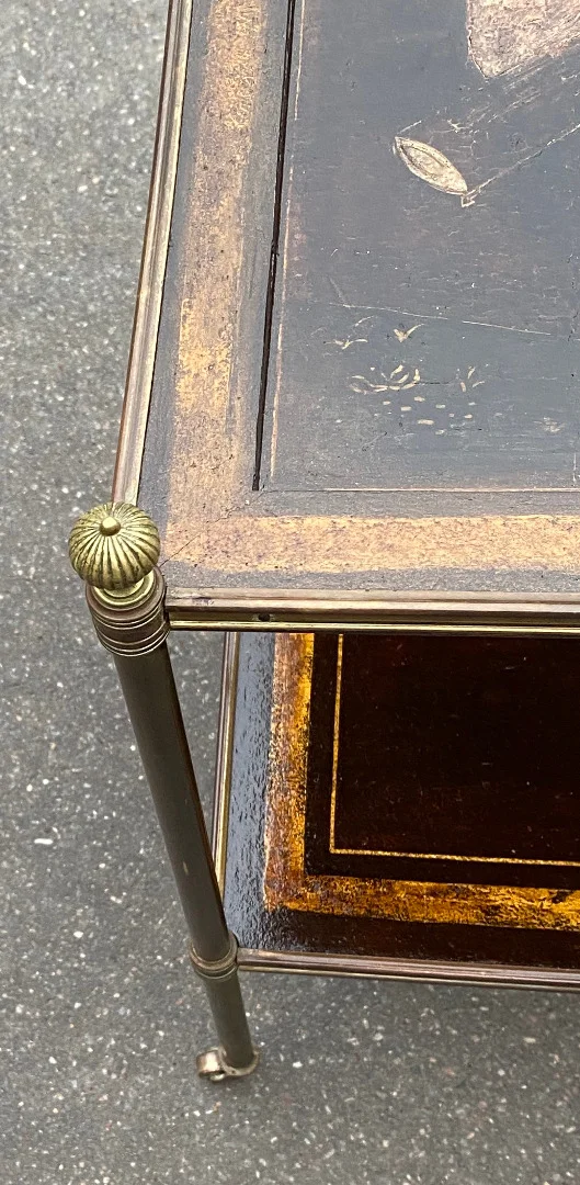 1950′ Maison Jansen Table In Patinated Bronze With Coromandel Chinese Lacquer Trays
