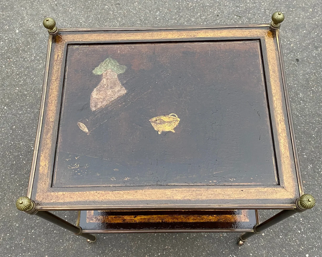 1950′ Table Maison Jansen En Bronze Patiné Avec Plateaux Laque de Chine Coromandel