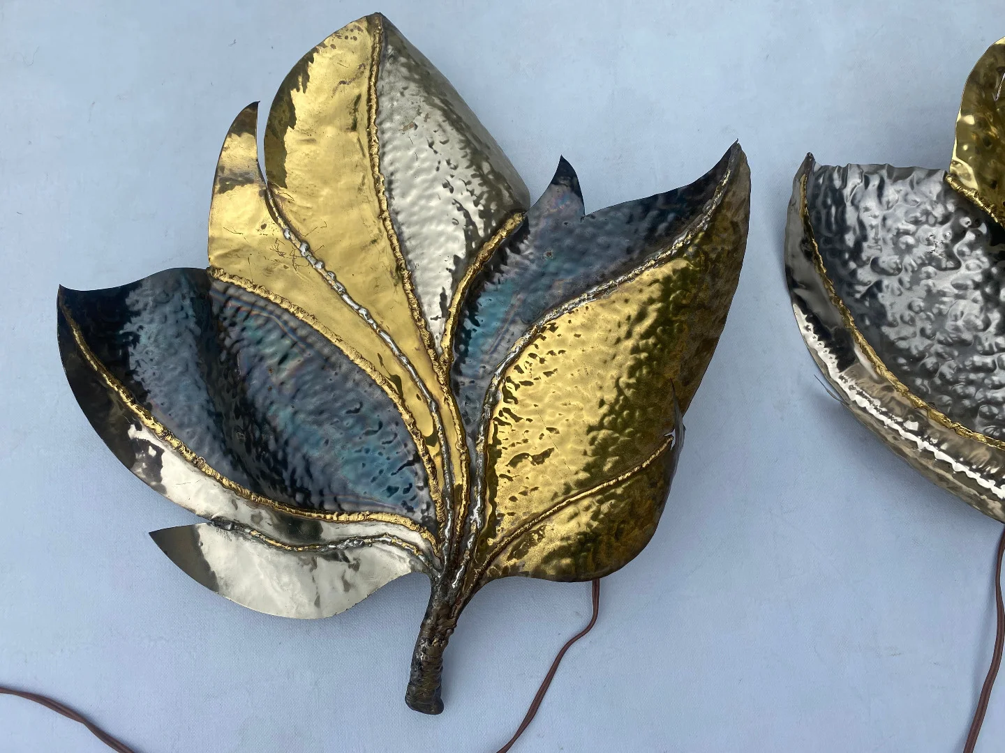 1970′ Pair of Sconces In Silvered And Patinated Brass Fernandez Or Isabelle Faure Or Duval Brasseur