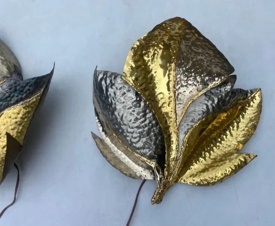 1970′ Paire d’ Appliques En Laiton Argenté Et Patiné Fernandez Ou Isabelle Faure Ou Duval Brasseur