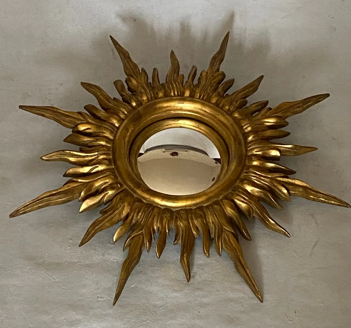 1950/70' Convex Sun Mirror, Golden Wood – Diameter 50 cm