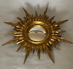 1950/70' Convex Sun Mirror, Golden Wood – Diameter 50 cm
