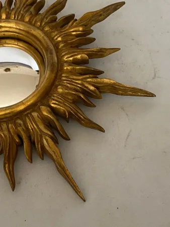 1950/70' Miroir soleil Convexe, Bois Doré – Diamètre 50 cm
