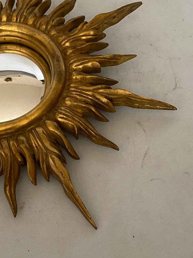 1950/70' Convex Sun Mirror, Golden Wood – Diameter 50 cm