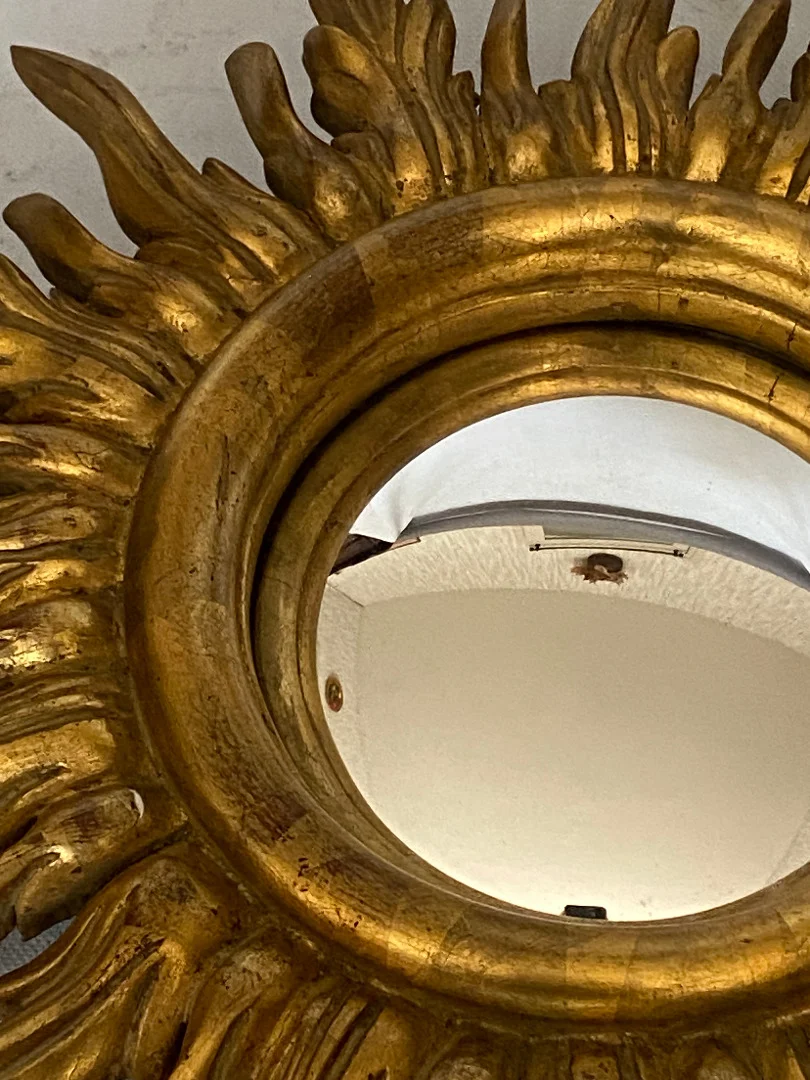 1950/70' Convex Sun Mirror, Golden Wood – Diameter 50 cm