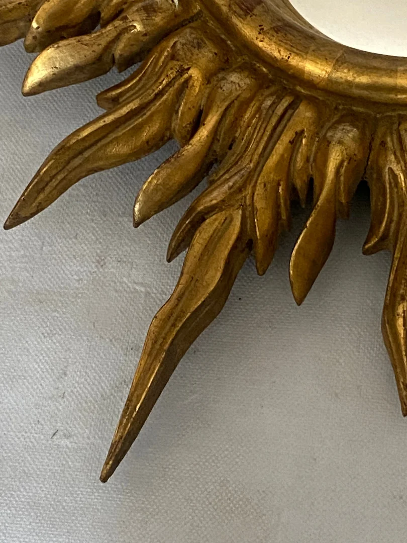 1950/70' Convex Sun Mirror, Golden Wood – Diameter 50 cm