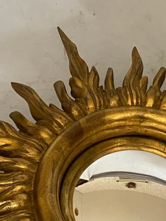 1950/70' Miroir soleil Convexe, Bois Doré – Diamètre 50 cm