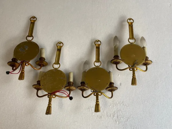1950/70′ 2 Pairs of Gilt Bronze Sconces With Convex Mirror Signed Petitot
