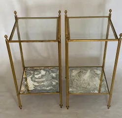 1970′ Pair of Square Sofa Ends Maison Baguès Silver Oxidized Mirror Trays