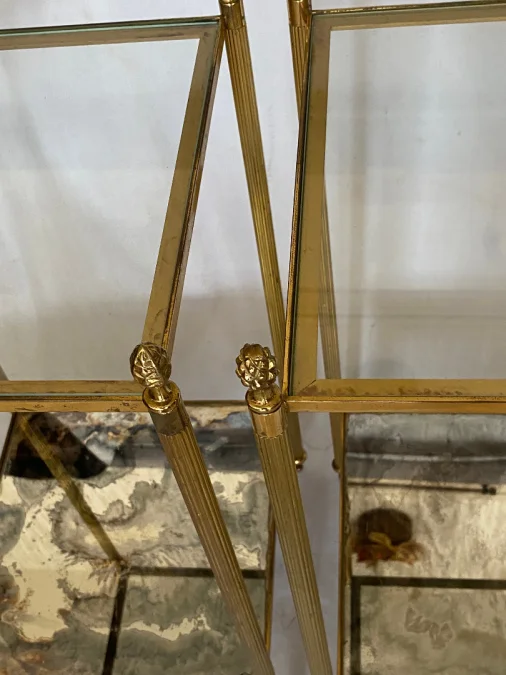 1970′ Pair of Square Sofa Ends Maison Baguès Silver Oxidized Mirror Trays