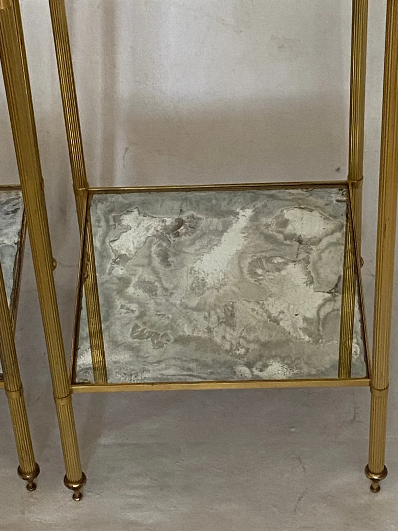 1970′ Paire de Bouts de Canapé Carrés Maison Baguès Plateaux Miroirs Oxydés Argentés