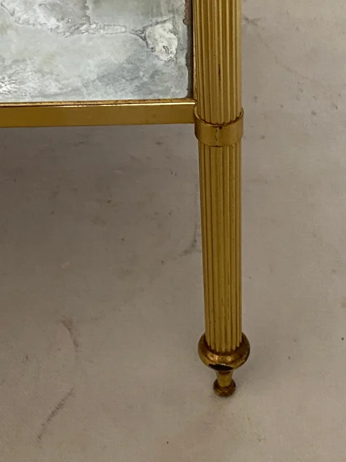 1970′ Pair of Square Sofa Ends Maison Baguès Silver Oxidized Mirror Trays
