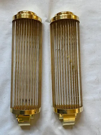 1970’ 2 Paire D’Appliques En Laiton Ou Bronze A Tubes de Verre Style Genet Michon Ou Petitots