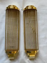 1970’ 2 Paire D’Appliques En Laiton Ou Bronze A Tubes de Verre Style Genet Michon Ou Petitots