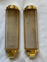 1970' Pair Of Brass Or Bronze Sconces With Glass Tubes Genet Michon Or Petitot Style
