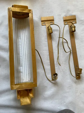 1970’ 2 Paire D’Appliques En Laiton Ou Bronze A Tubes de Verre Style Genet Michon Ou Petitots