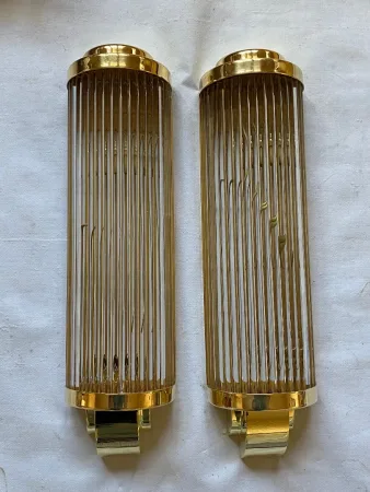 1970’ 2 Paire D’Appliques En Laiton Ou Bronze A Tubes de Verre Style Genet Michon Ou Petitots