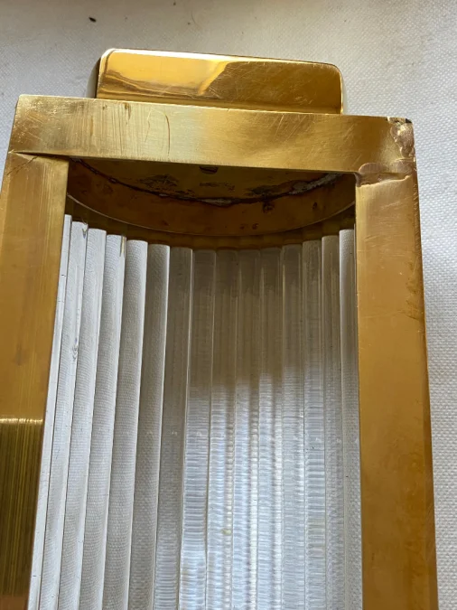 1970' Pair Of Brass Or Bronze Sconces With Glass Tubes Genet Michon Or Petitot Style
