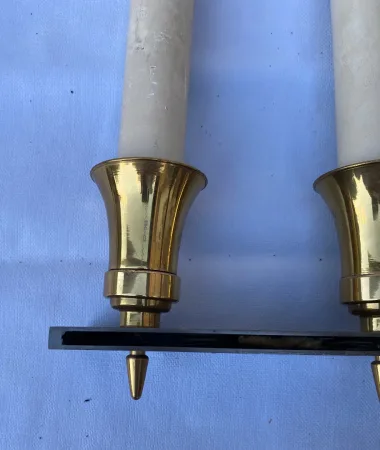 1970′ Pair of Directoire Style Double Patina Bronze Sconces Maison Jansen Ou Wilkinson