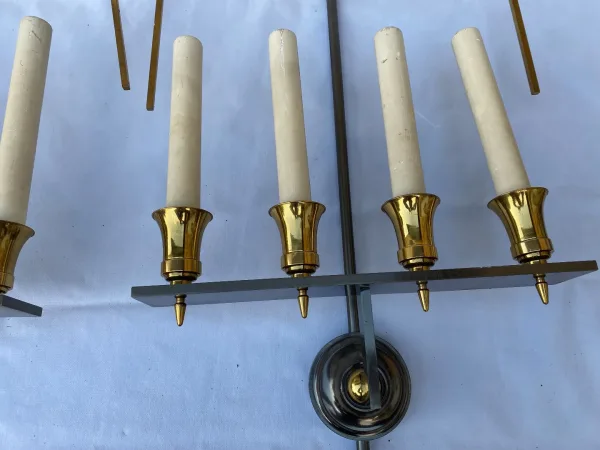 1970′ Pair of Directoire Style Double Patina Bronze Sconces Maison Jansen Ou Wilkinson