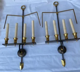 1970′ Pair of Directoire Style Double Patina Bronze Sconces Maison Jansen Ou Wilkinson