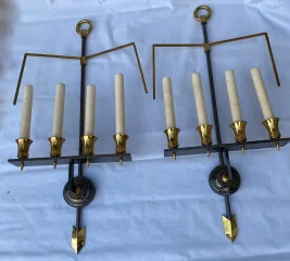 1970′ Pair of Directoire Style Double Patina Bronze Sconces Maison Jansen Ou Wilkinson
