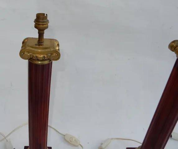 1950/70 Paire De Lampes Maison Jansen, Laiton et Bakélite, Couleur Ambré