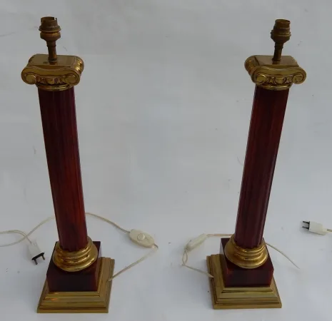 1950/70 Paire De Lampes Maison Jansen, Laiton et Bakélite, Couleur Ambré
