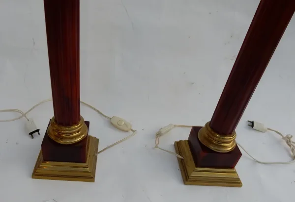 1950/70 Paire De Lampes Maison Jansen, Laiton et Bakélite, Couleur Ambré