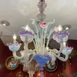 1950/70′ Lustre Murano à 6 Bras de Lumière en Verre Bleu Opalescent et Pâte de Verre Rose Et Sa paire d’Appliques