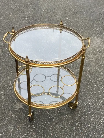 1970′ Desserte roulante Maison Bagués En Laiton Et Bronze Doré