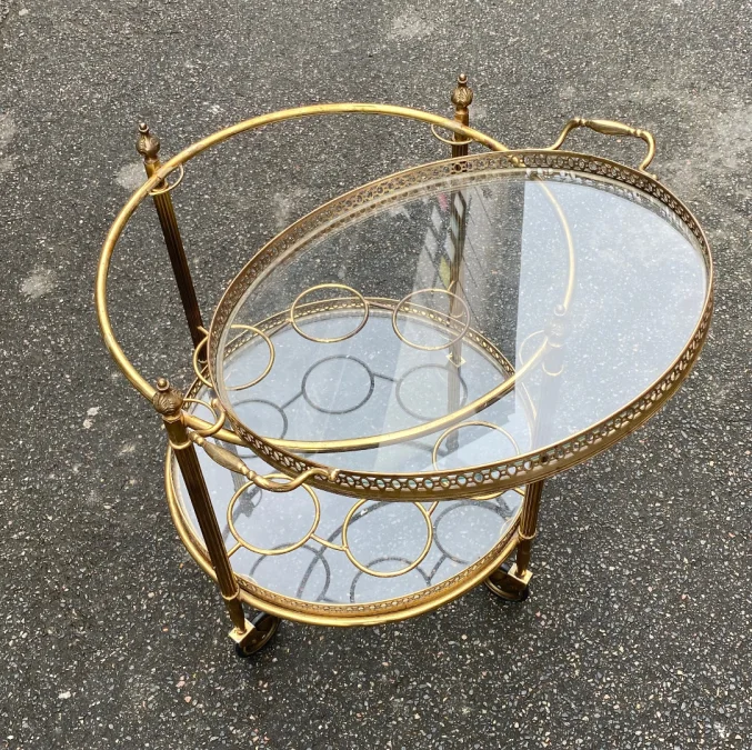 1970′ Maison Bagués Rolling Trolley In Brass And Gilt Bronze