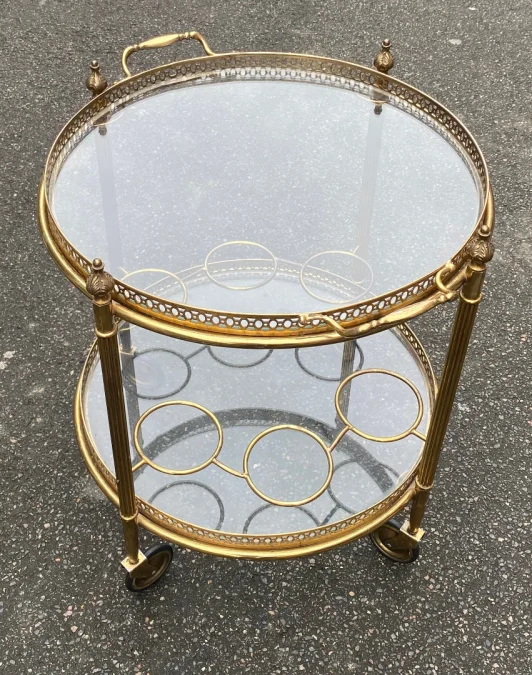 1970′ Maison Bagués Rolling Trolley In Brass And Gilt Bronze