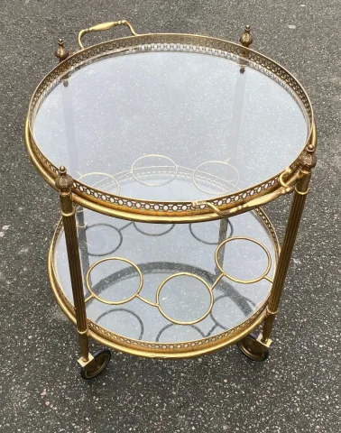 1970′ Desserte roulante Maison Bagués En Laiton Et Bronze Doré