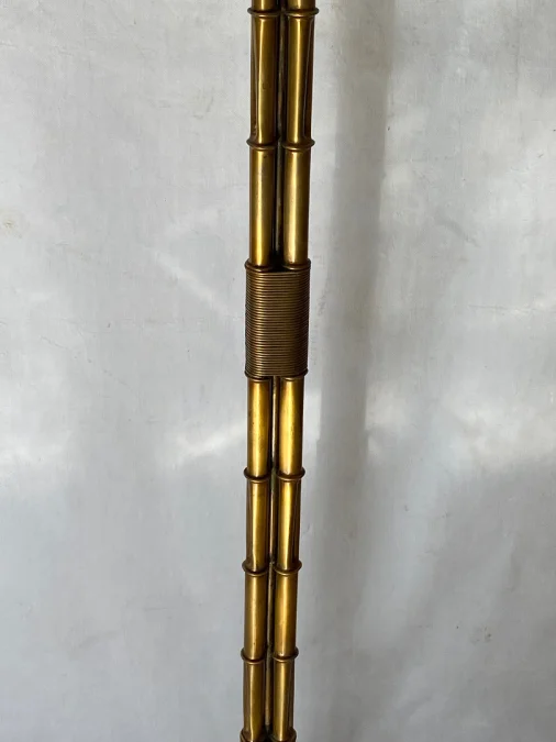1950/70 Lampadaire en Bronze Doré Maison Bagués Modèle Palmier 3 Tiges Decor Bambou