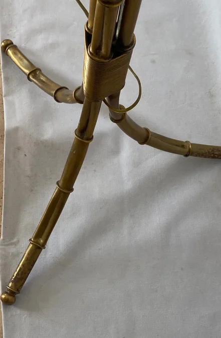 1950/70 Lampadaire en Bronze Doré Maison Bagués Modèle Palmier 3 Tiges Decor Bambou