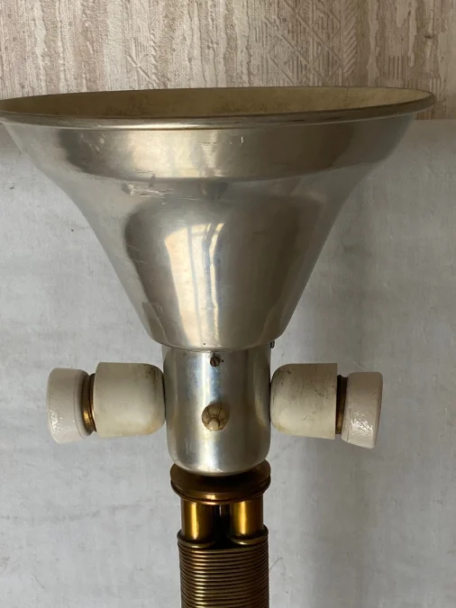 1950/70 Lampadaire en Bronze Doré Maison Bagués Modèle Palmier 3 Tiges Decor Bambou