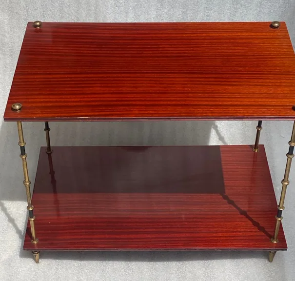 1950′ Paire de Tables Maison Baguès Décor Bambou en Bronze Bicolore Avec Plateaux Acajou