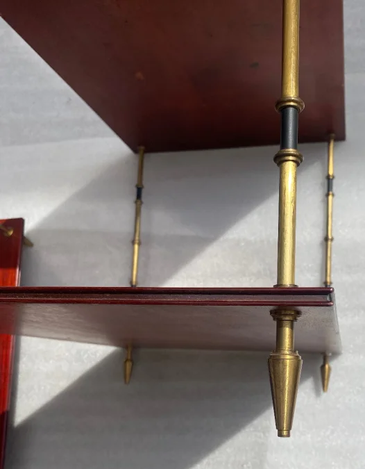 1950′ Pair of Maison Baguès Tables Bamboo Decor in Two-tone Bronze With Mahogany Tops