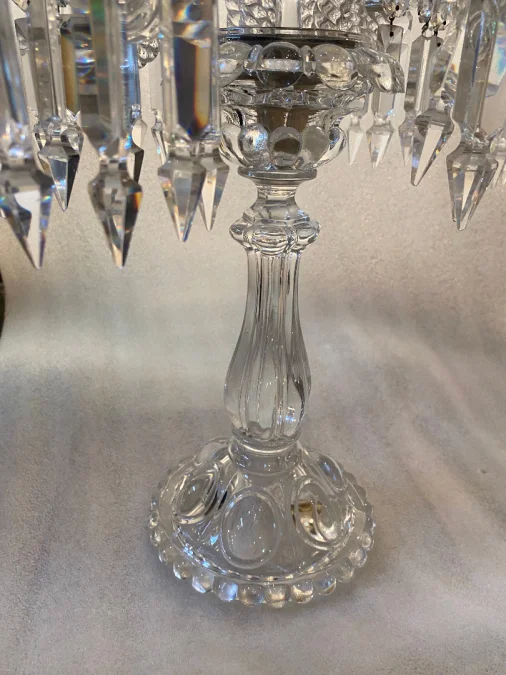 1950′ Pair of 4 Branch Candlesticks with Beaded Bases and Signed In Relief BACCARAT