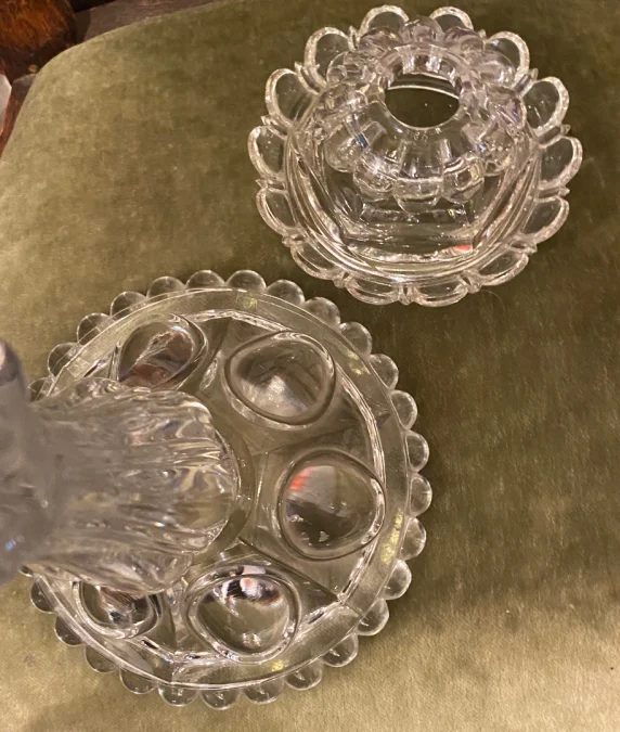 1950′ Pair of 4 Branch Candlesticks with Beaded Bases and Signed In Relief BACCARAT