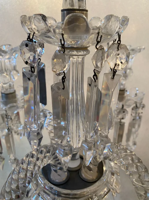 1950′ Pair of 4 Branch Candlesticks with Beaded Bases and Signed In Relief BACCARAT