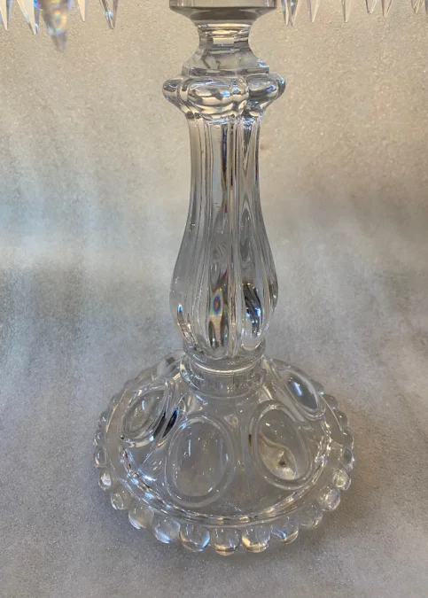 1950′ Pair of 4 Branch Candlesticks with Beaded Bases and Signed In Relief BACCARAT