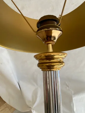 1970′ Lampe En Bronze Doré Et Nickelé Style Charles Non Signée