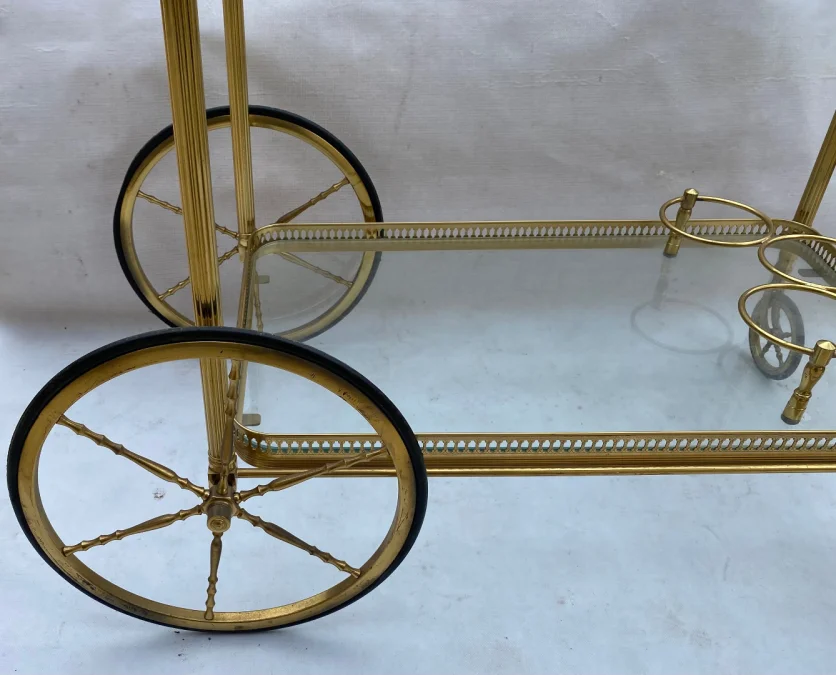 1950/70 Maison Jansen Rolling Trolley In Brass And Gilt Bronze Pine Cones